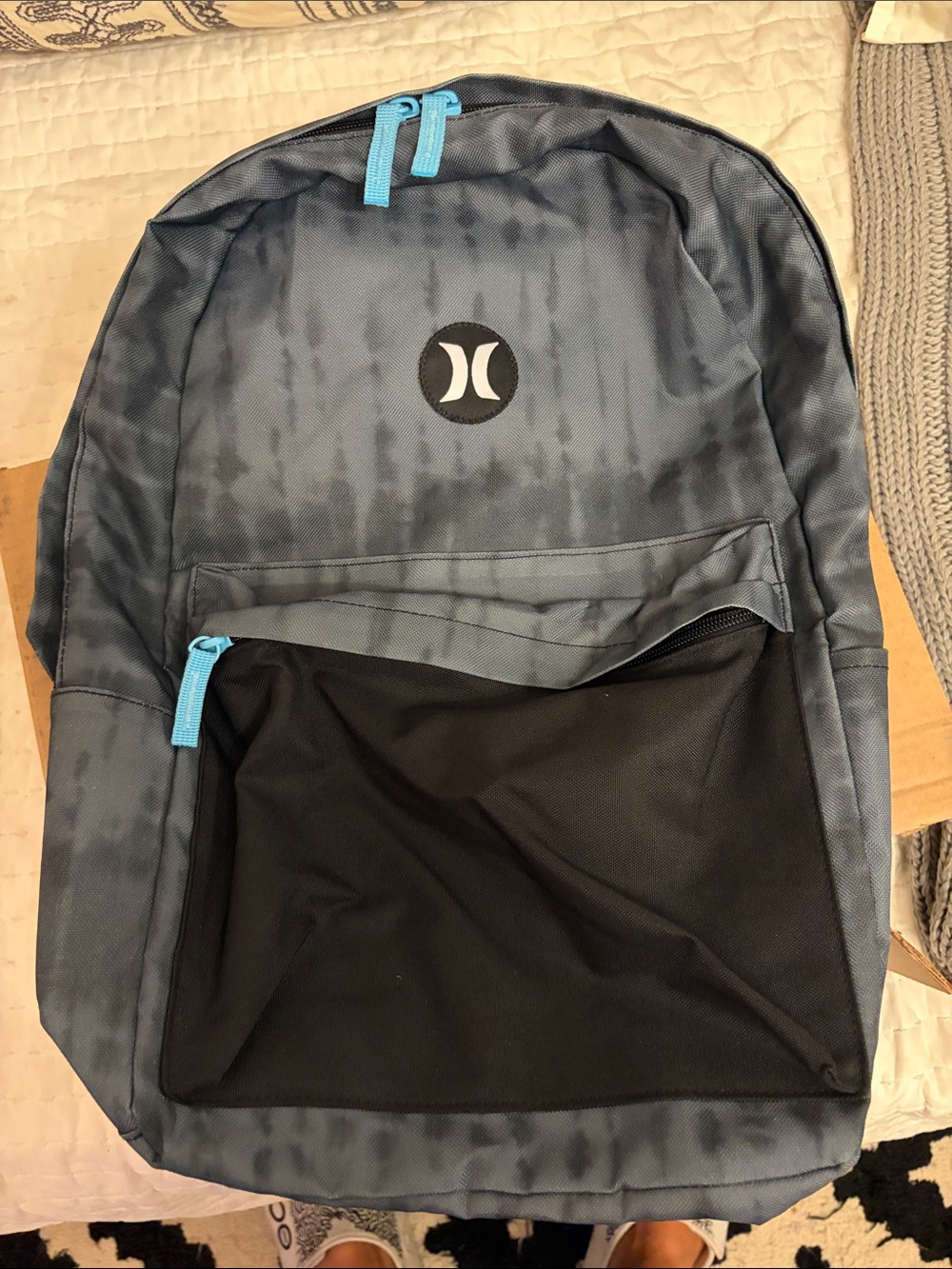 Hurley Blue and Black Backpack with Aqua Zipper Accents